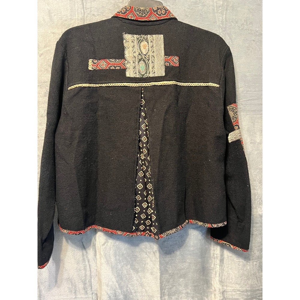 Flashback Folk Patchwork Jacket M, Black Red Boho… - image 6